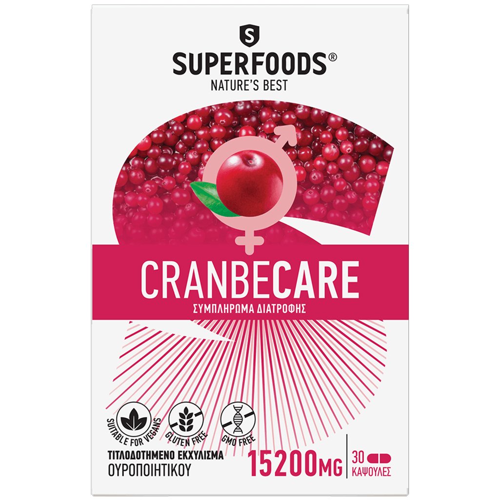 Superfoods Superfoods Cranbecare 15200mg Συμπλήρωμα Διατροφής για Άτομα με Επανεμφανιζόμενες Λοιμώξεις του Ουροποιητικού Συστήματος 30caps
