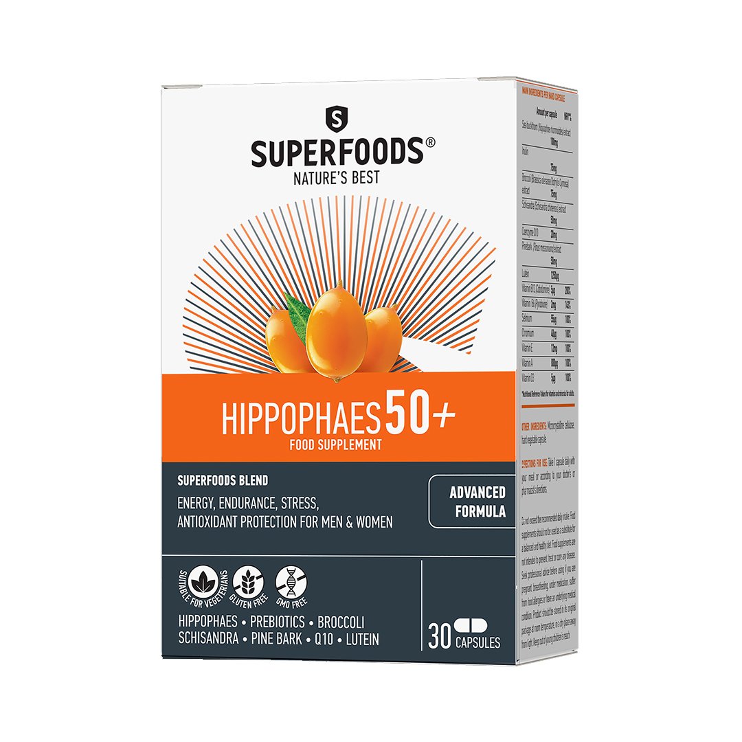 Superfoods Superfoods Ιπποφαές Eubias 50+ Συμπλήρωμα Διατροφής, Ενισχυμένη Σύνθεση για Ενέργεια, Τόνωση, Υγεία για Άτομα Άνω των 50, 30caps