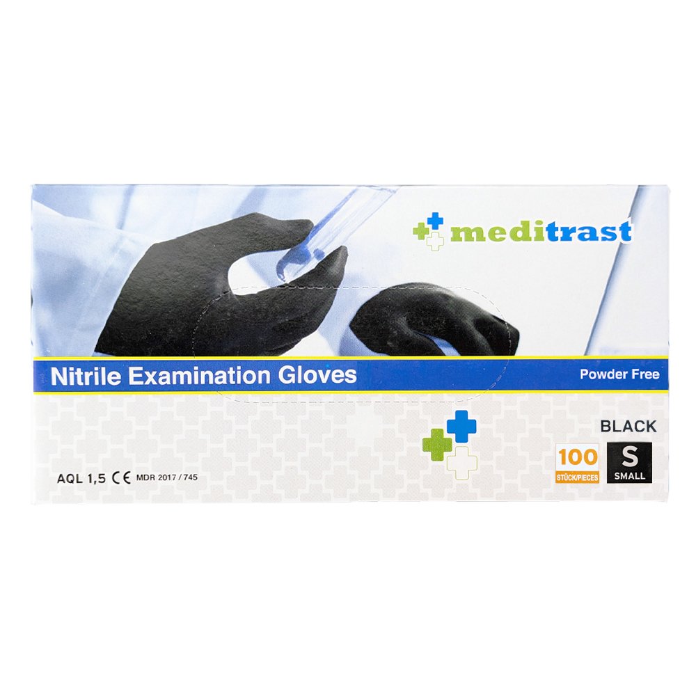 Meditrast Meditrast Powder Free Nitrile Examination Gloves Black Εξεταστικά Μαύρα Γάντια Νιτριλίου Χωρίς Πούδρα 100 Τεμάχια - Small