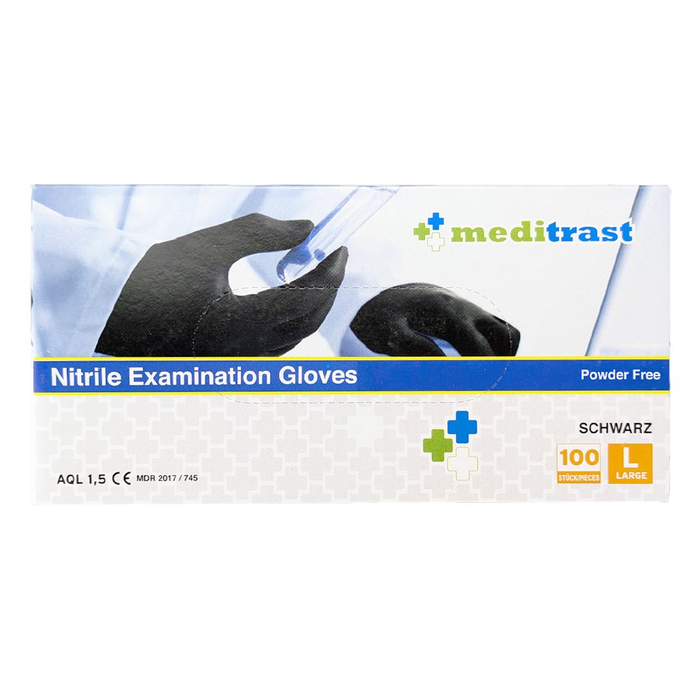 Meditrast Meditrast Powder Free Nitrile Examination Gloves Black Εξεταστικά Μαύρα Γάντια Νιτριλίου Χωρίς Πούδρα 100 Τεμάχια - Large