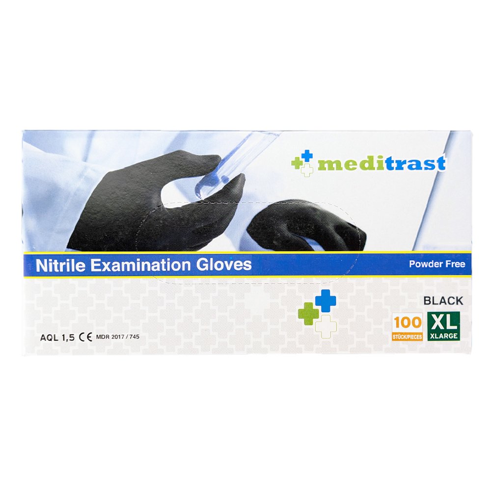 Meditrast Meditrast Powder Free Nitrile Examination Gloves Black Εξεταστικά Μαύρα Γάντια Νιτριλίου Χωρίς Πούδρα 100 Τεμάχια - XLarge