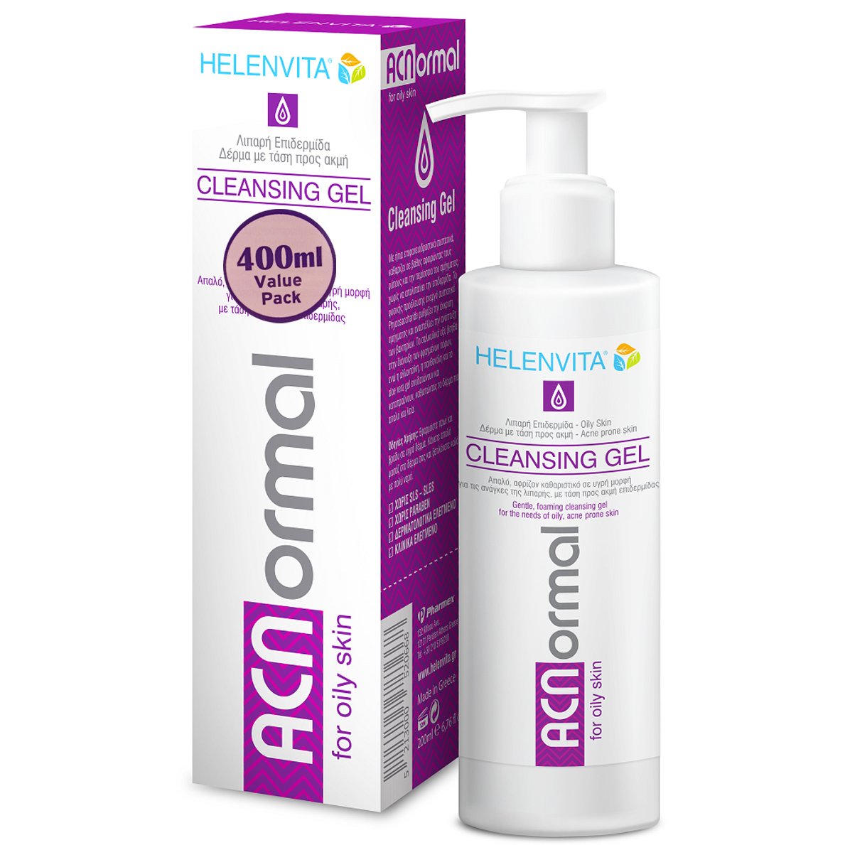 Helenvita ACNormal Cleansing Gel Απαλό, Αφρίζον Καθαριστικό Προσώπου για Λιπαρή, με Τάση Ακμής Επιδερμίδα 400ml