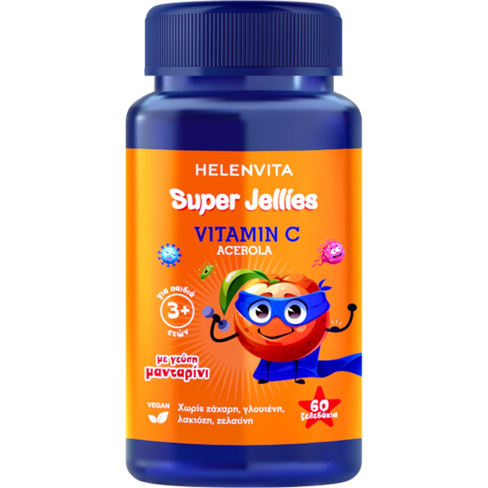 ΦΑΡΜΕΞ Helenvita Super Jellies Vitamin C Acerola Συμπλήρωμα Διατροφής για Παιδιά από 3 Ετών & Άνω με Βιταμίνη C & Εκχύλισμα Ασερόλας για Ενίσχυση του Ανοσοποιητικού με Γεύση Μανταρίνι 60 Ζελεδάκια