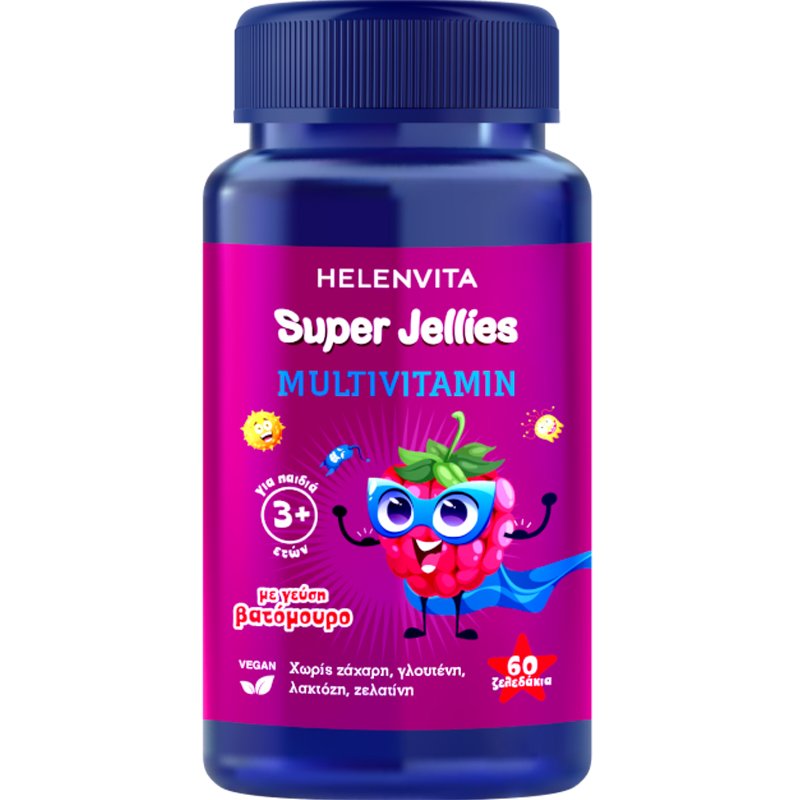 ΦΑΡΜΕΞ Helenvita Super Jellies Multivitamin Συμπλήρωμα Διατροφής για Παιδιά από 3 Ετών & Άνω Πολυβιταμινών & Ψευδαργύρου για Σωστή Ανάπτυξη, Ενίσχυση του Μεταβολισμού & του Ανοσοποιητικού με Γεύση Βατόμουρο 60 Ζελεδάκια