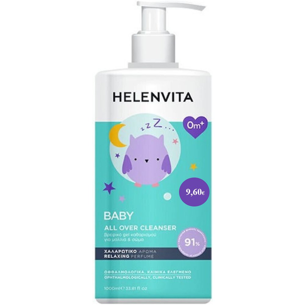 Helenvita Promo Relaxing Perfume 0m+ Baby All Over Cleanser Βρεφικό Τζέλ Καθαρισμού με Χαλαρωτικό Άρωμα για Μαλλιά & Σώμα 1000ml