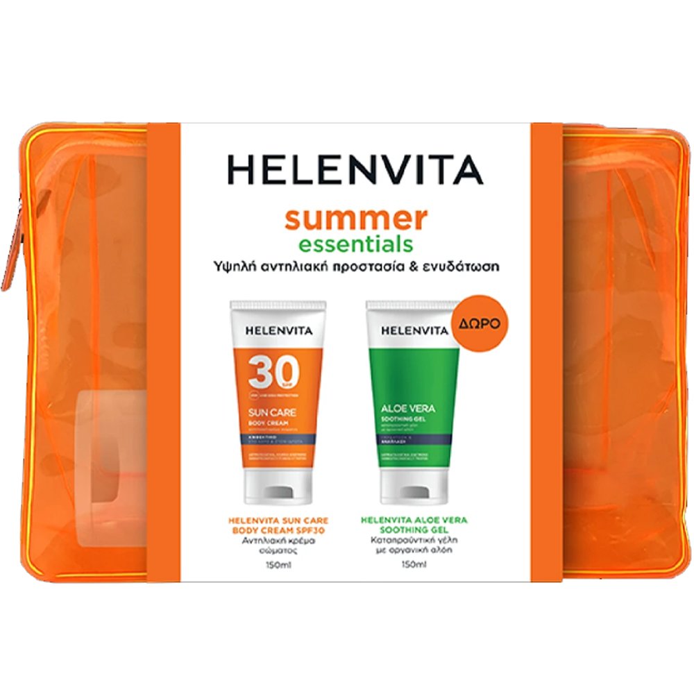 Helenvita Promo Sun Care Spf30 Body Cream 150ml & Δώρο Aloe Vera Soothing Gel 150ml & Νεσεσέρ 1 Τεμάχιο,Αντηλιακή Κρέμα Σώματος Υψηλής Προστασίας & Καταπραϋντική Γέλη με Αλόη για Άμεση Ενυδάτωση