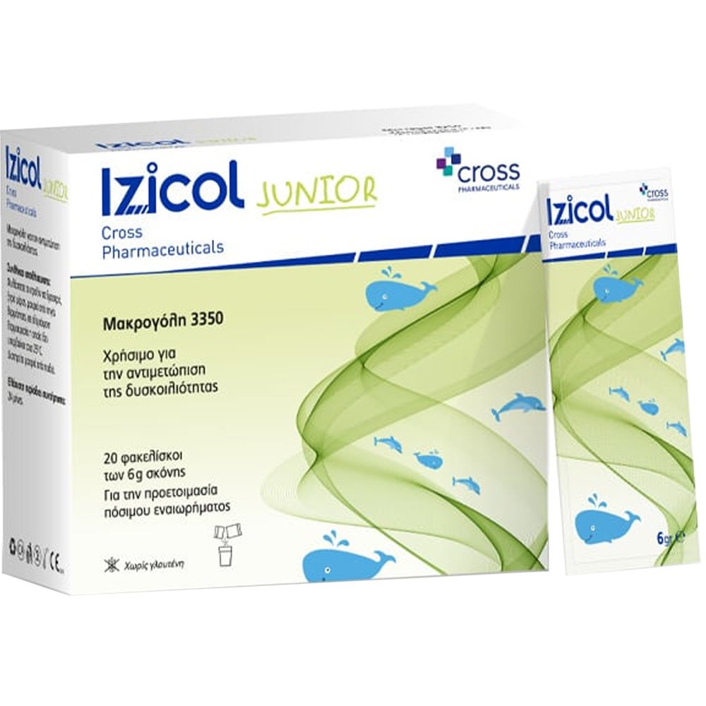 Cross Pharmaceuticals Cross Izicol Junior Συμπλήρωμα Διατροφής για Παιδιά από 2 Έτων με Μακρογόλη 3350 για την Αντιμετώπιση της Δυσκοιλιότητας  20 Sachets