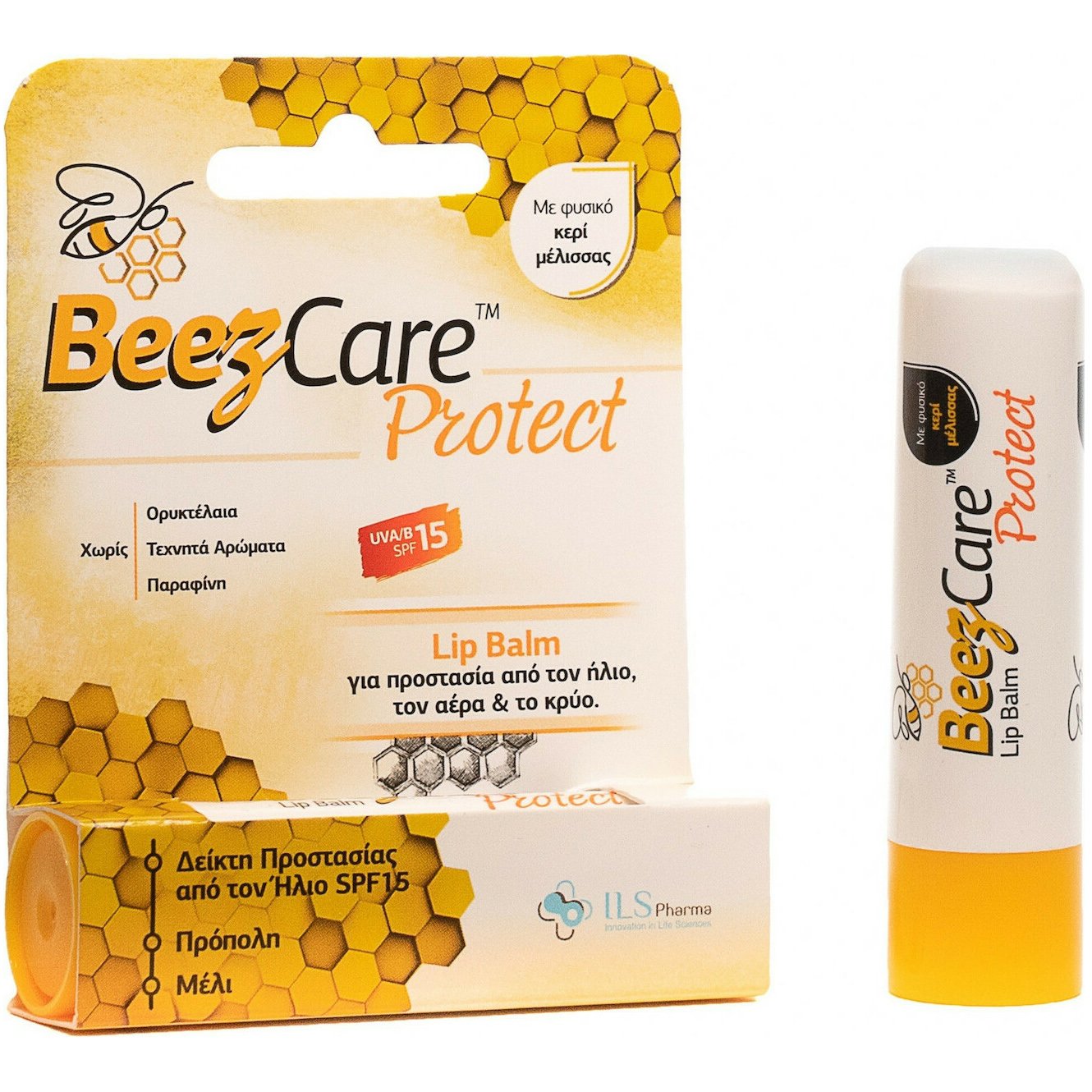 BeezCare Protect Lip Balm Spf15 Βάλσαμο Χειλιών με Πρόπολη & Μέλι για Προστασία από τον Ήλιο, τον Αέρα & το Κρύο 5.1g