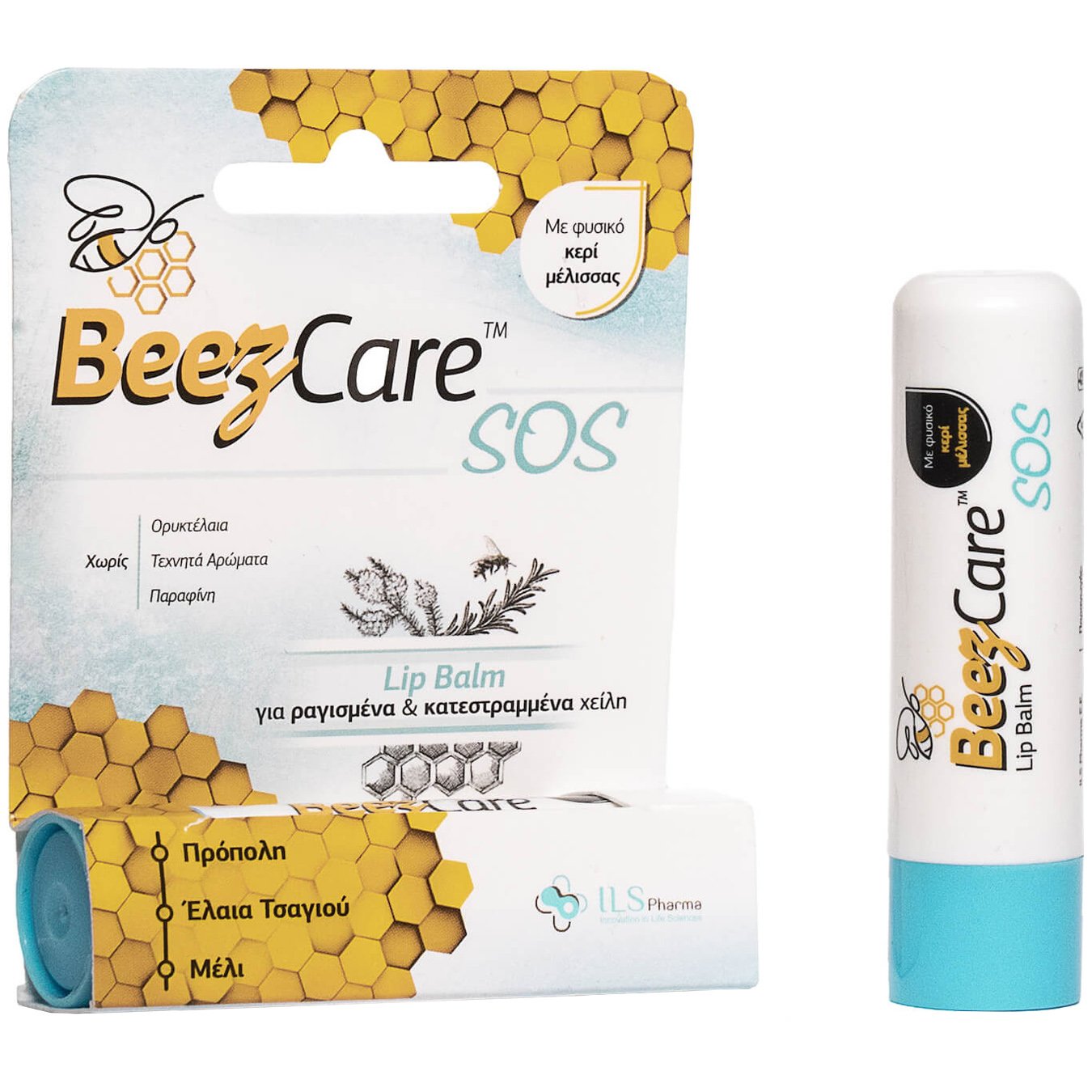 BeezCare Sos Lip Balm Βάλσαμο Χειλιών με Πρόπολη & Μέλι για Ραγισμένα & Κατεστραμμένα Χείλη 5.1g