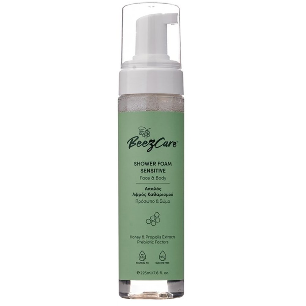 Beezcare Shower Foam Sensitive Face – Body with Honey & Propolis Extracts Απαλός Αφρός Καθαρισμού για Πρόσωπο – Σώμα με Εκχυλίσματα Μελιού & Πρόπολης 225ml