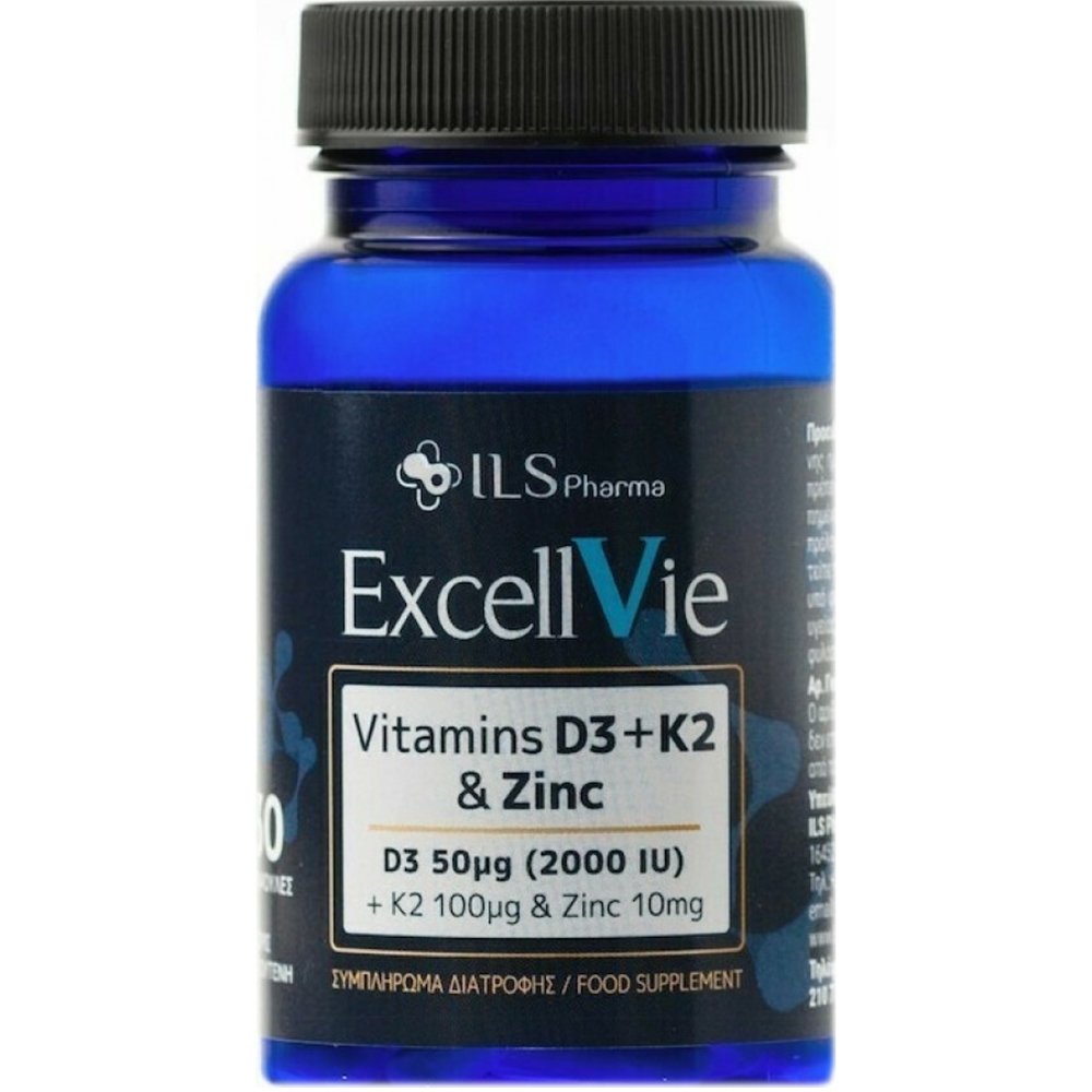 Ils Pharma Excellvie Vitamin D3+Κ2 & Zinc 2000iu Συμπλήρωμα Διατροφής με Ψευδάργυρο για Γενικότερη Υγεία των Οστών 30caps