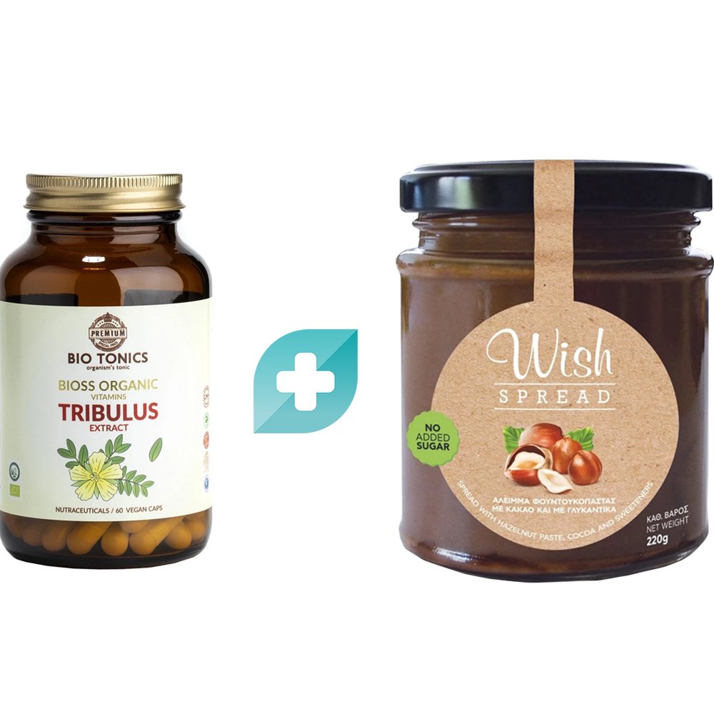 Σετ Bio Tonics Tribulus Extract 60veg.caps & Wish Hazelnut Paste & Cocoa Spread 220g