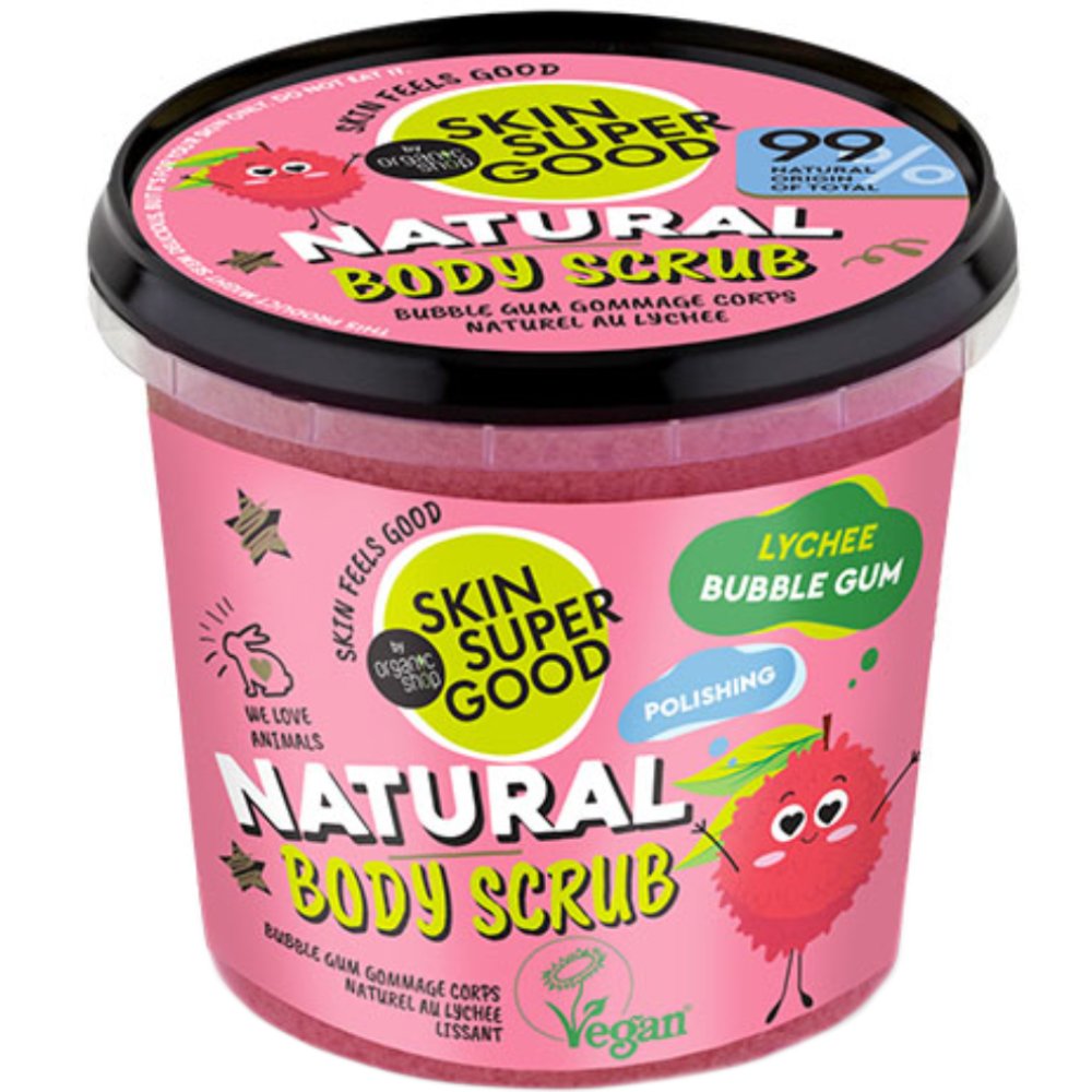 Organic Shop Lychee Bubble Gum Skin Super Good Natural Body Scrub Ενυδατικό Απολεπιστικό Σώματος με Άρωμα από την Αγαπημένη Τσιχλόφουσκα της Παιδικής Ηλικίας 360ml