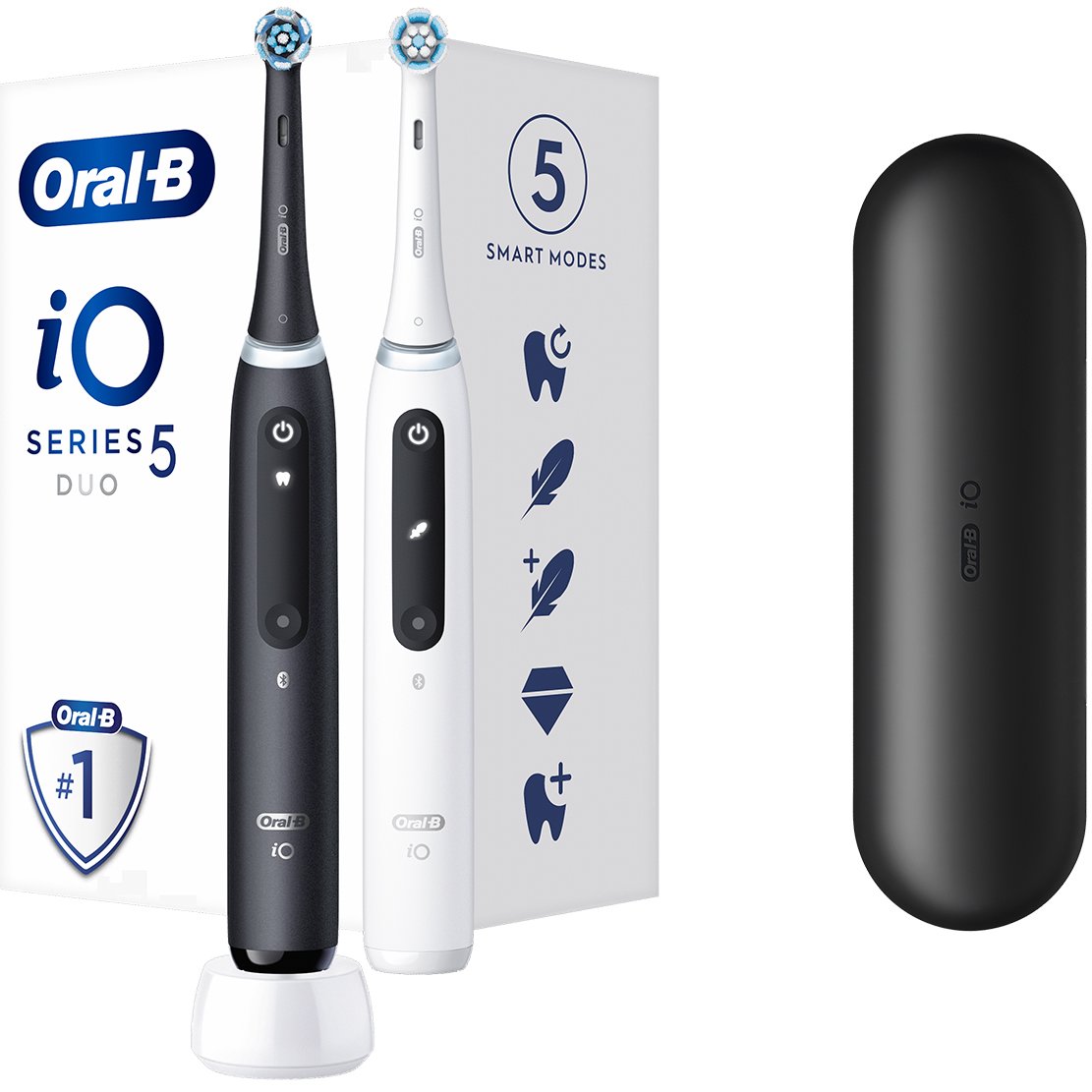 Oral-B Oral-B iO 5 DUO Electric Toothbrushes Black & White Ηλεκτρική Οδοντόβουρτσα με Επαναστατική iO Τεχνολογία Βουρτσίσματος για Επαγγελματικό Καθαρισμό 2 Τεμάχια