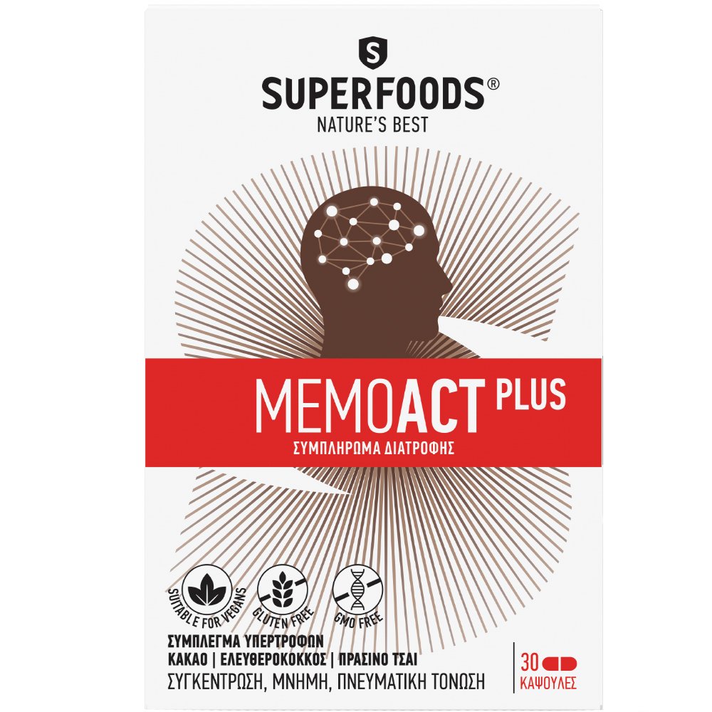 Superfoods Memoact Plus Συγκέντρωση Μνήμη Πνευματική Τόνωση 30caps