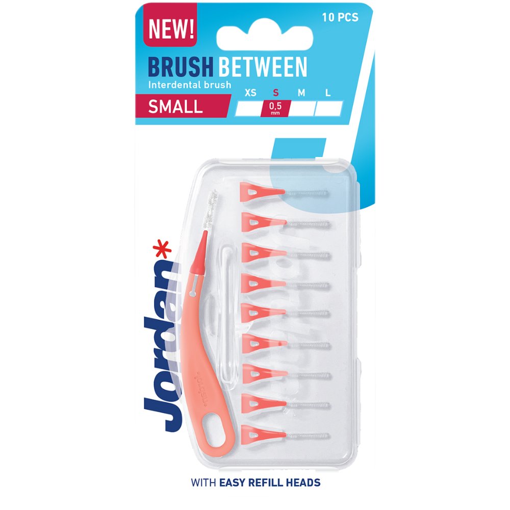 Jordan Brush Between Interdental Small 0.5mm Μεσοδόντια Βουρτσάκια με Εργονομική Κυρτή Λαβή 10 Τεμάχια - Κόκκινο