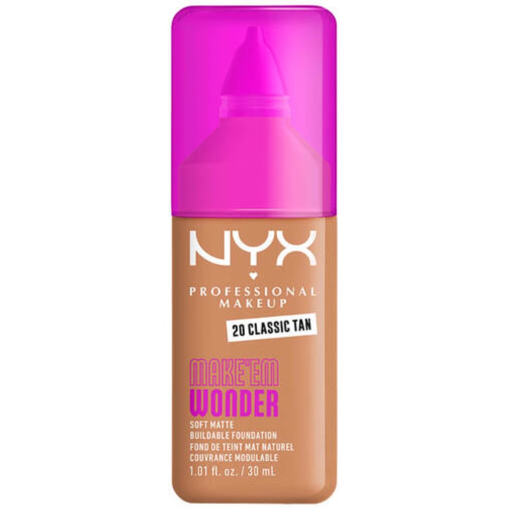 Nyx Professional Makeup Make'em Wonder Soft Matte Buildable Foundation Ενυδατικό & Απαλό Μάτ Μέικαπ για πιο Λεία, Ομοιόμορφη & Λαμπερή Επιδερμίδα 30ml - 20 Classic Tan