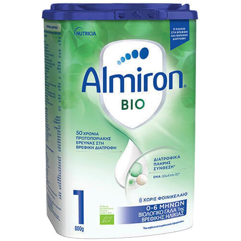 Nutricia Almiron Bio 1 Βιολογικό Γάλα 1ης Βρεφικής Ηλικίας για Υγιή Βρέφη Από 0-6 Μηνών Χωρίς Φοινικέλαιο 800g