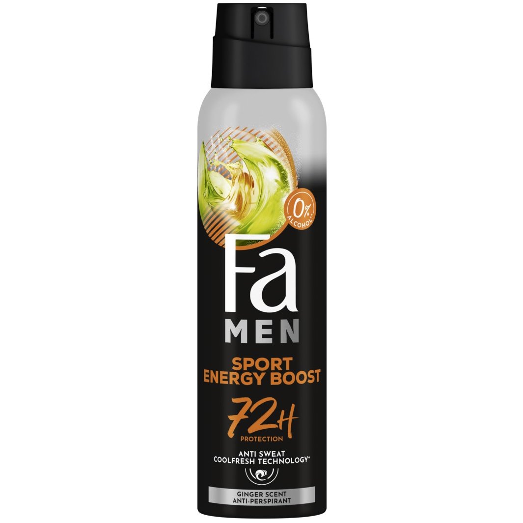 Fa Men Sport Energy Boost Anti Perspirant Spray 72h with Ginger Scent Ανδρικό Αποσμητικό 72h Προστασίας με Αναζωογονητικό Άρωμα Τζίντζερ & Λεμόνι 150ml