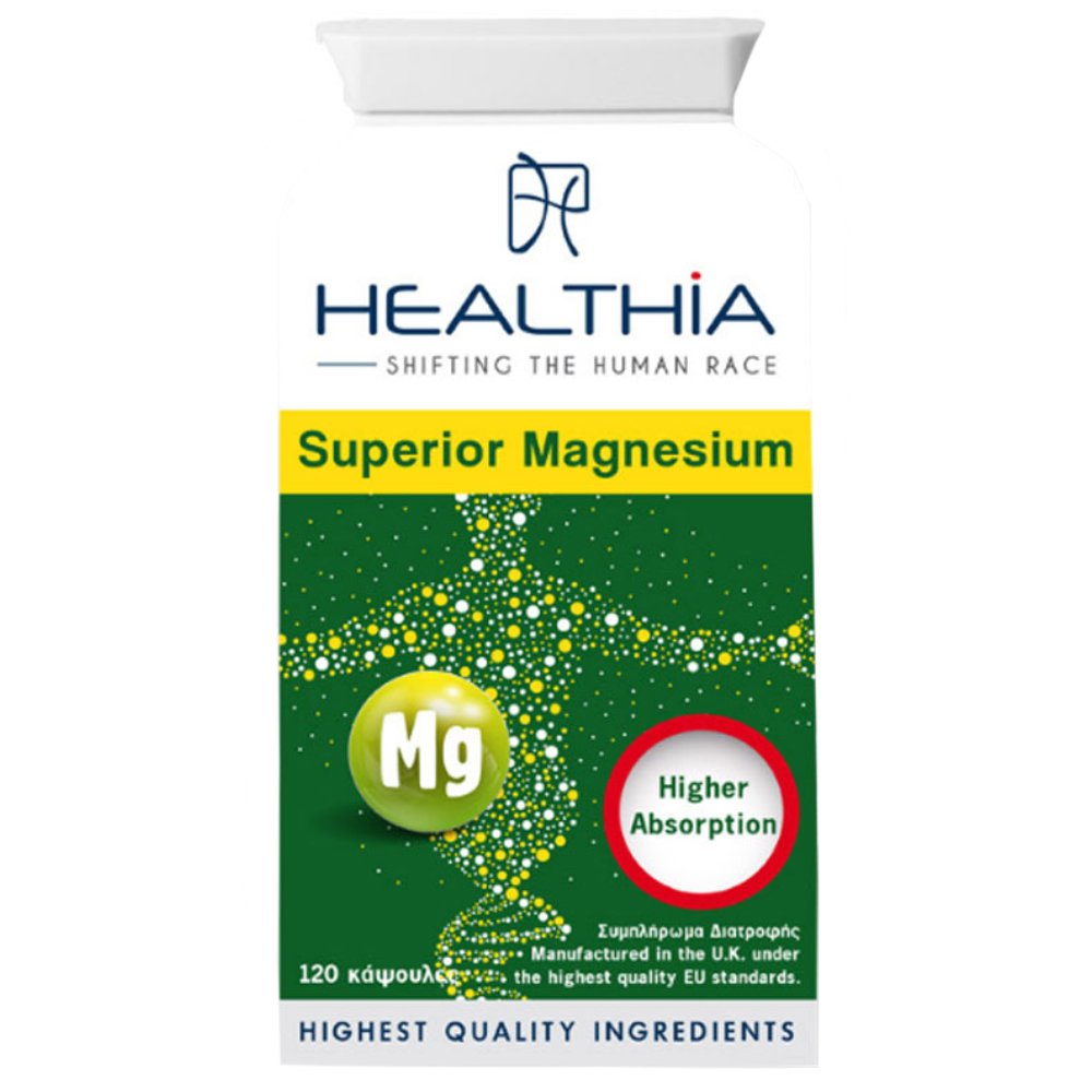 Healthia Superior Magnesium Higher Absorption 125mg Συμπλήρωμα Διατροφής με Μαγνήσιο Υψηλής Βιοδιαθεσιμότητας & Βιταμίνη Β6 για την Αντιμετώπιση της Ημικρανίας, του Πονοκεφάλου & για την Καλή Λειτουργία του Νευρικού Συστήματος 120caps