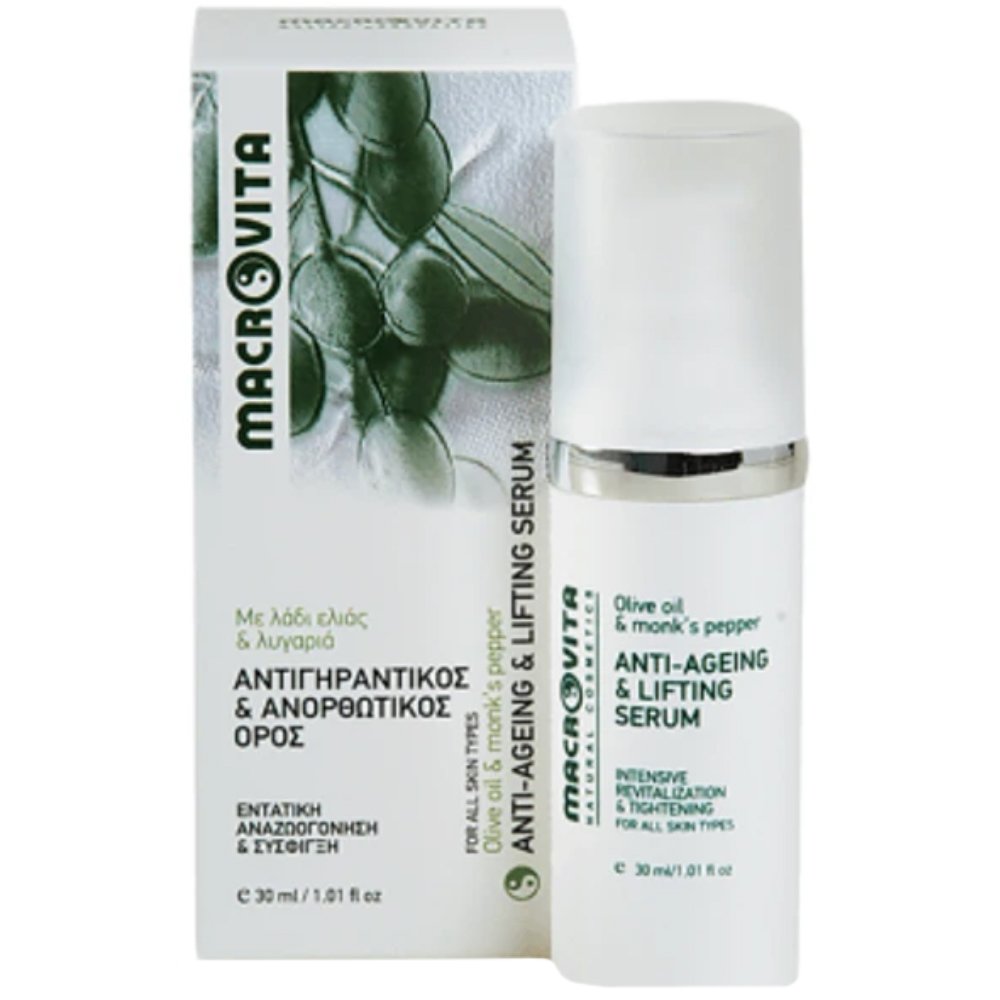 Macrovita Olive Oil & Monk΄s Pepper Anti-Ageing & Lifting Serum Ενυδατικός, Αντιγηραντικός & Ανορθωτικός Ορός Με Λάδι Ελιάς & Λυγαριά για Απαλό Δέρμα 30ml