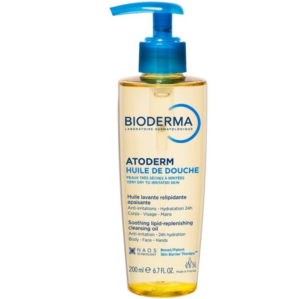 Bioderma Atoderm Huile De Douche Soothing Lipid Replenishing Body, Face & Hands Cleansing Oil Ελαιώδες Αφρόλουτρο για Σώμα, Πρόσωπο & Χέρια για Ξηρή, Πολύ Ξηρή & Ερεθισμένη Επιδερμίδα 200ml