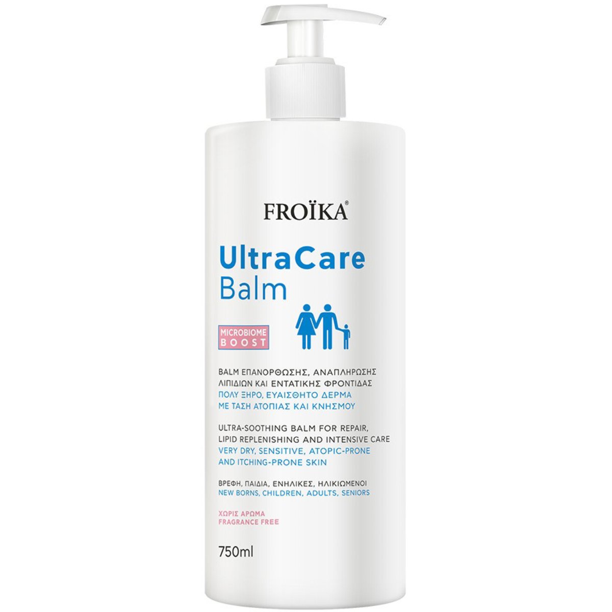 Froika Ultra Care Soothing, Lipid Replenishing & Intensive Care Balm Ενυδατικό Βάλσαμο Επανόρθωσης & Εντατικής Φροντίδας του Δέρματος, Ιδανικό για Πολύ Ξηρό, Ευαίσθητο Δέρμα με Τάση Ατοπίας & Κνησμού 750ml