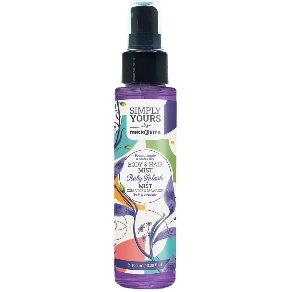 Macrovita Simply Yours Ruby Splash Pomegranate & Water Lily Body & Hair Mist Ενυδατικό Σπρέι Σώματος & Μαλλιών με Άρωμα με Ρόδι & Νούφαρο που Αποπνέει Ζωντάνια & Αυτοπεποίθηση 100ml