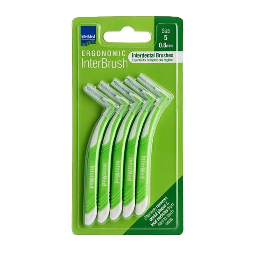 Intermed Ergonomic Μεσοδόντια Βουρτσάκια με Ειδική Ανατομική Λαβή Πράσινο 5 Τεμάχια Size 5 – 0.8mm
