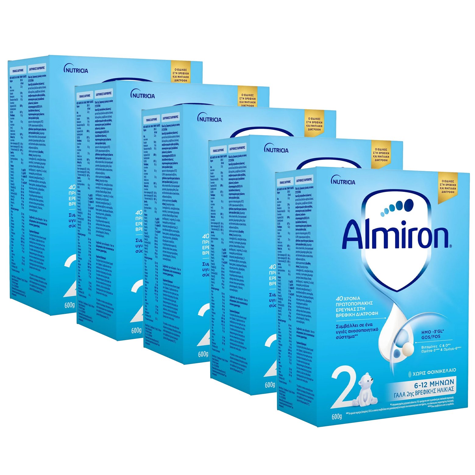 Σετ Nutricia Almiron 2 Γάλα 2ης Βρεφικής Ηλικίας από 6-12 μηνών 5x600gr