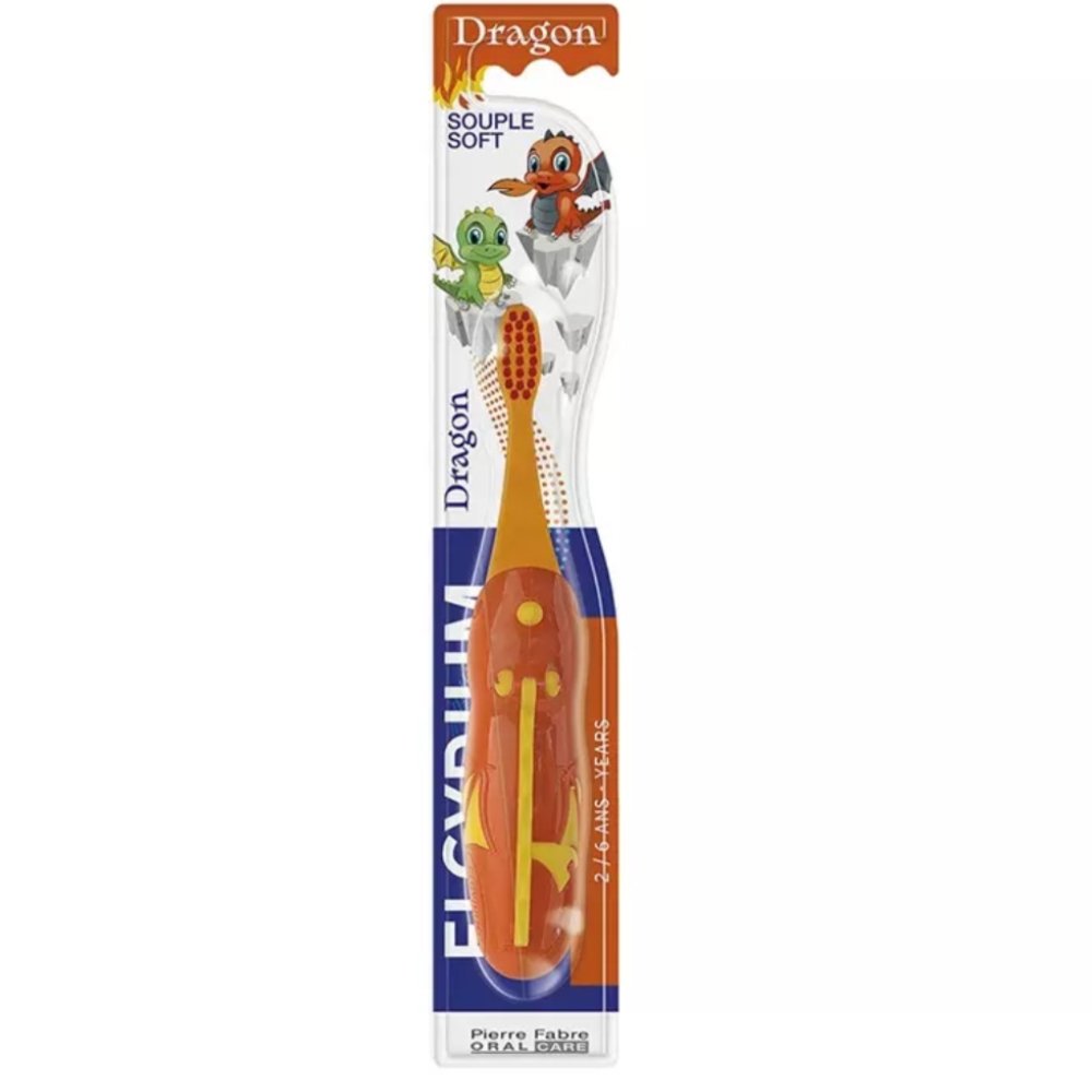 Elgydium Kids 2-6 Years Dragon Soft Toothbrush Μαλακή Οδοντόβουρτσα για Παιδιά 2 εώς 6 Χρονών 1 Τεμάχιο - Κόκκινο