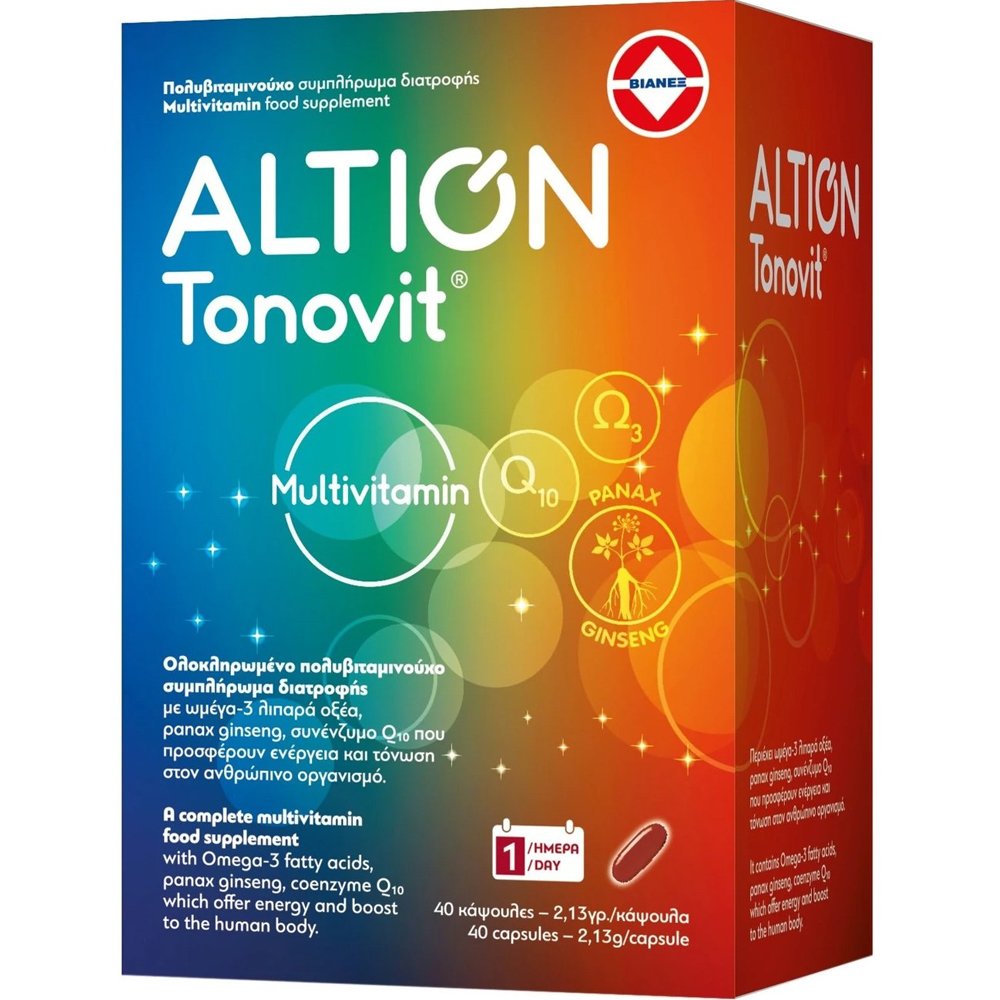 Altion Tonovit Multivitamin Συμπλήρωμα Διατροφής Πολυβιταμινών, Μετάλλων & Ιχνοστοιχείων για Τόνωση & Ενέργεια 40caps 55678