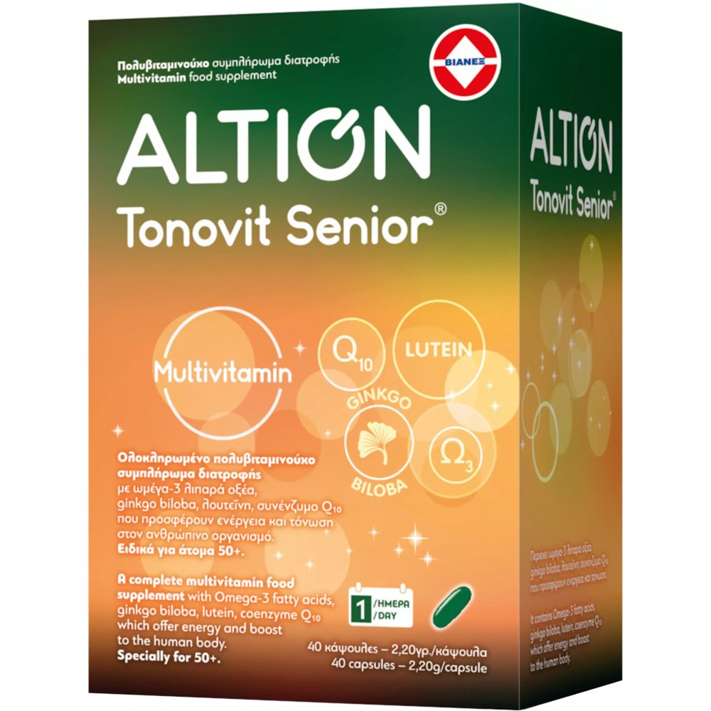 Altion Tonovit Senior Συμπλήρωμα Διατροφής Πολυβιταμινών, Μετάλλων & Ιχνοστοιχείων για Σωματική & Πνευματική Τόνωση Ειδικά Σχεδιασμένο για Άτομα άνω των 50 Ετών 40caps 36798