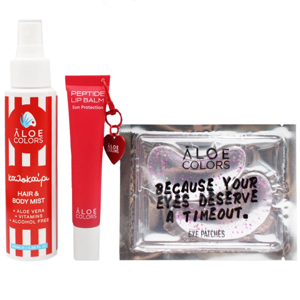 Aloe Colors Promo Strawberry Hair & Body Mist 100ml & Peptide With Sun Protection Lip Balm 15ml & Eye Patches 1 Τεμάχιο & Δώρο Summer Mesh Bag & Δώρο Νεσεσέρ 1 Τεμάχιο