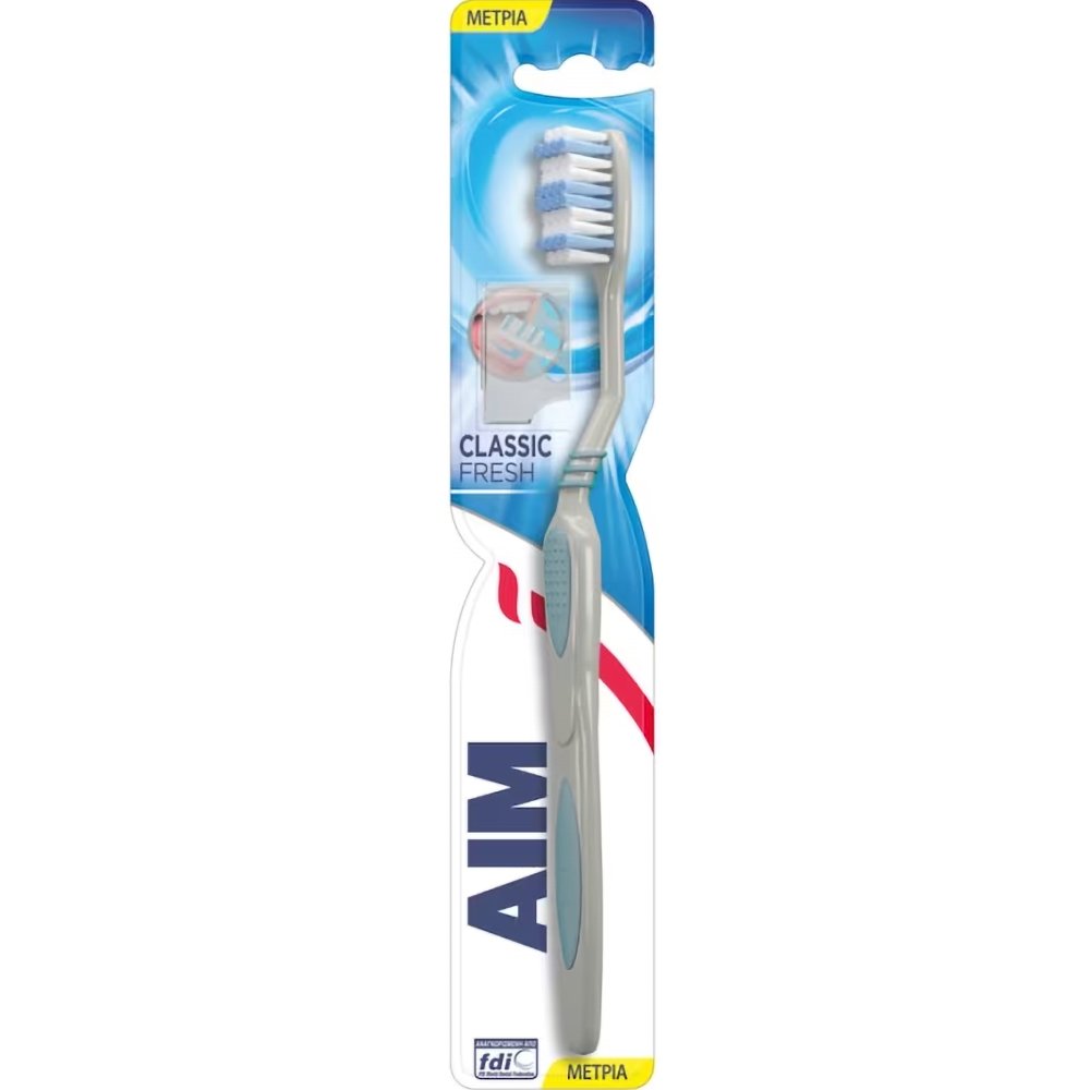 Aim Classic Fresh Medium Toothbrush Γαλάζιο Ανοιχτό Χειροκίνητη Οδοντόβουρτσα με Μέτριας Σκληρότητας Ίνες 1 Τεμάχιο