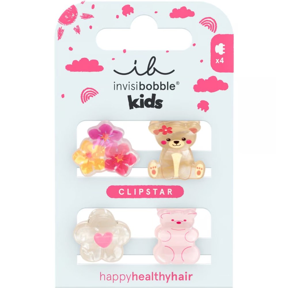 Invisibobble Clipstar Kids Bearly Bloomed Κλιπ Μαλλιών για Παιδιά με Διάφορα Σχέδια 4 Τεμάχια
