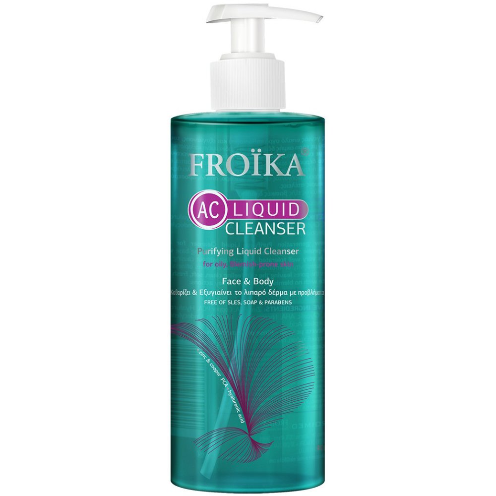 Froika Ac Purifying Liquid for Oily, Blemish -Prone Skin Face & Body Cleanser Απαλό Υγρό Καθαρισμού με Καταπραϋντική & Σμηγματορυθμιστική Δράση για Λιπαρό Δέρμα με Τάση Ακμής με Αντλία 400ml