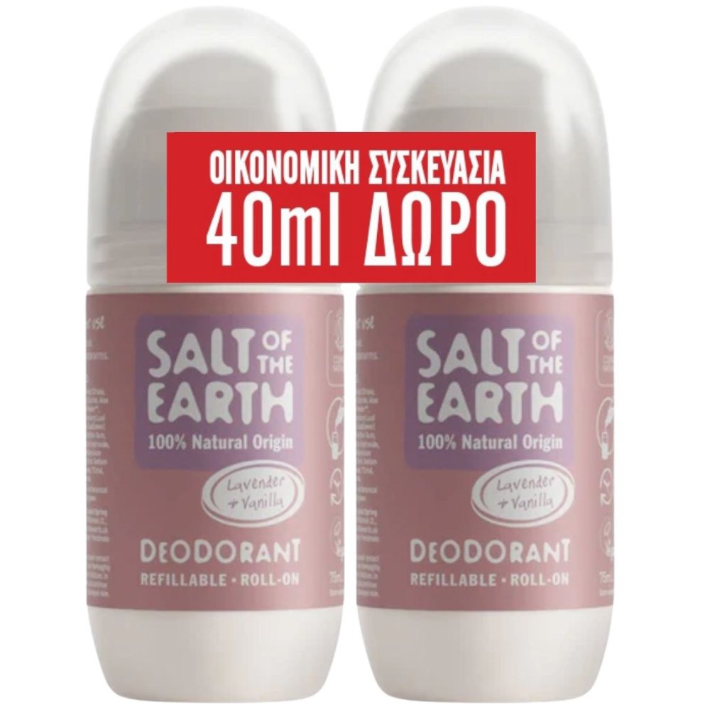 Salt of the Earth Salt of the Earth Promo Lavender & Vanilla Roll-On Deodorant Αποσμητικό Roll-On Φυσικής Προέλευσης με Άρωμα Λεβάντα & Βανίλια 150ml (2x75ml)