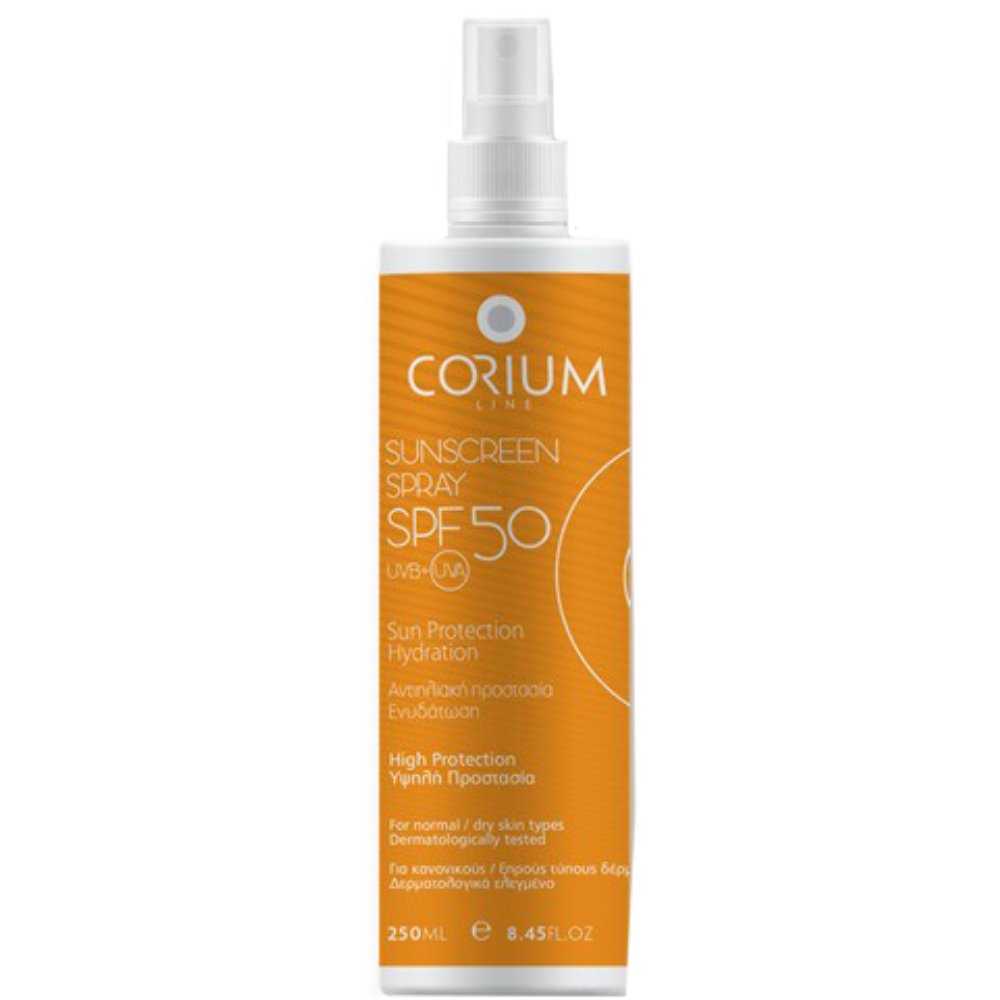 Corium Line Corium Protection Hydration Sunscreen Spf50 Spray Αντιηλιακό Σπρέι Προσώπου Υψηλής Προστασίας & Ενυδάτωσης για Κανονική & Ξήρη Επιδερμίδα 250ml