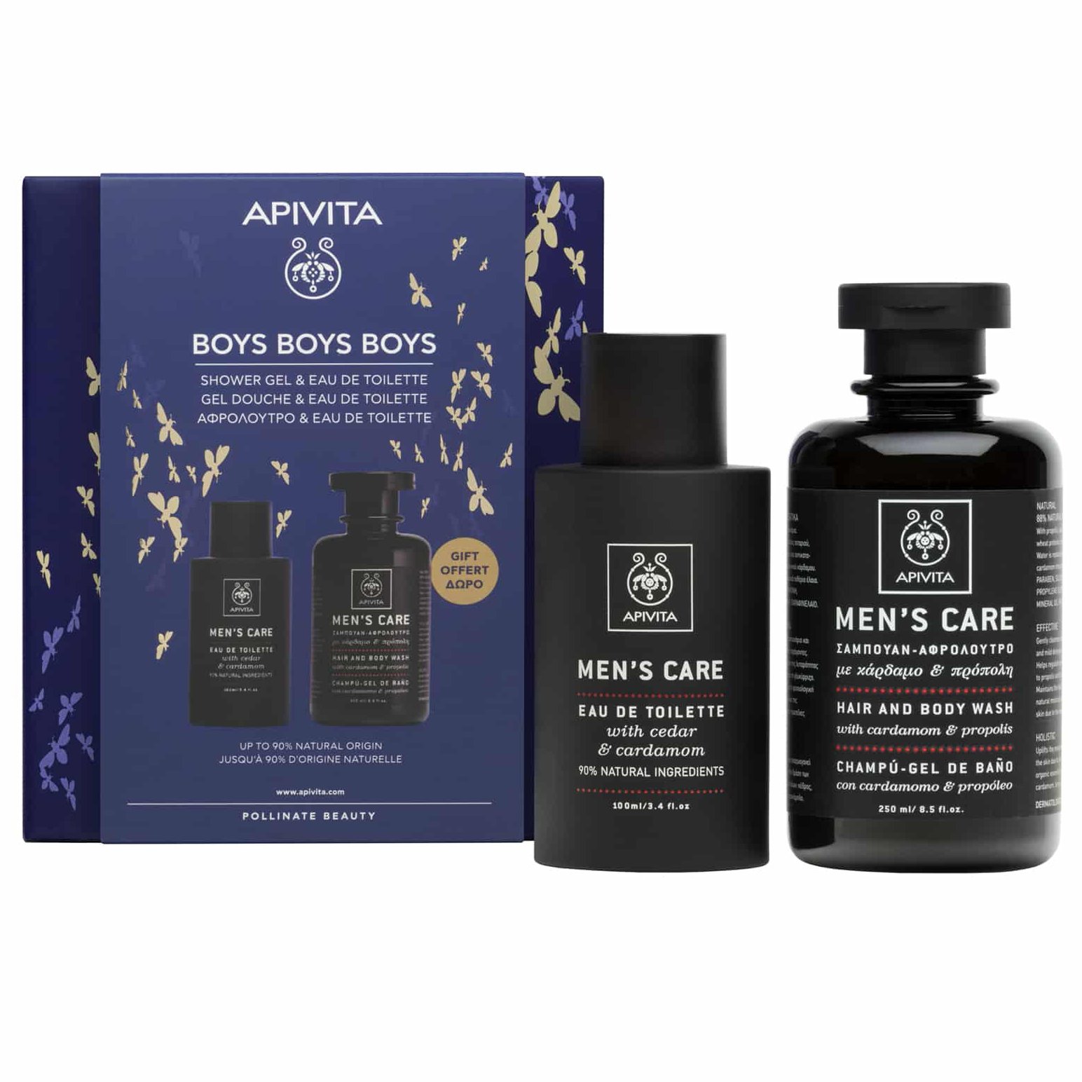 Apivita Πακέτο Προσφοράς Mens Care Eau de Toilette with Cedar & Cardamom 100ml & Δώρο Shampoo, Shower Gel with Cardamom & Propolis 250ml