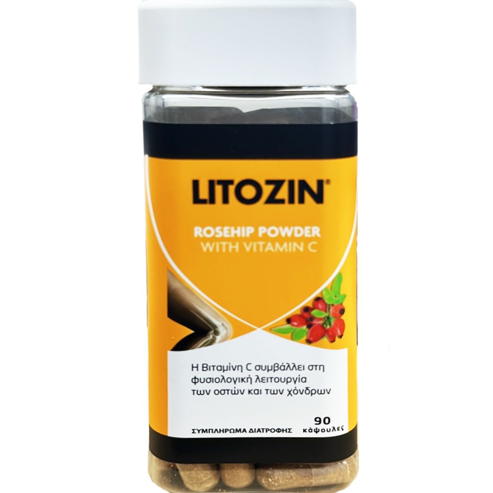 Pharmazac Litozin Rosehip Powder & Vitamin C Συμπλήρωμα Διατροφής με Σκόνη Αγριοτριανταφυλλιάς & Βιταμίνη C για την Καλή Λειτουργία των Αρθρώσεων & του Χόνδρου Κατά της Οστεοαρθρίτιδας 90caps