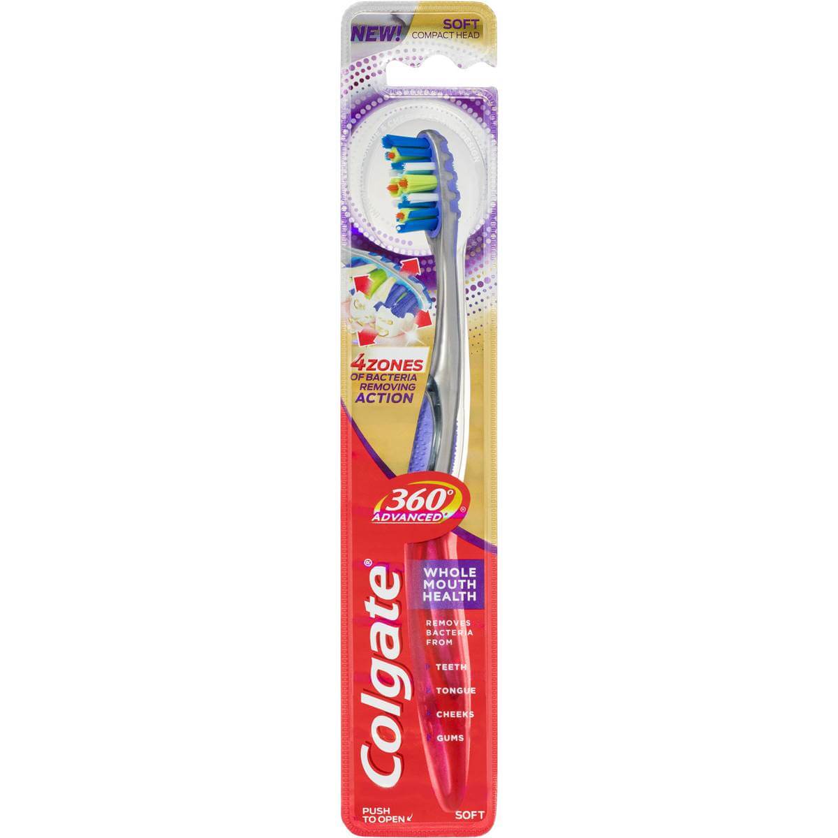 Colgate 360 Advanced Health Medium Οδοντόβουρτσα Μέτρια που Απομακρύνει τα Βακτήρια του Στόματος 1 Τεμάχιο