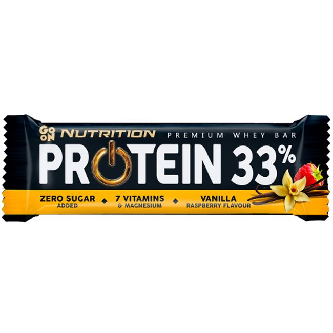 Go On Nutrition Premium Whey Protein 33% Bar with Vanilla Raspberry Flavour Μπάρα Πρωτεΐνης με Βανίλια & Βατόμουρο 50g