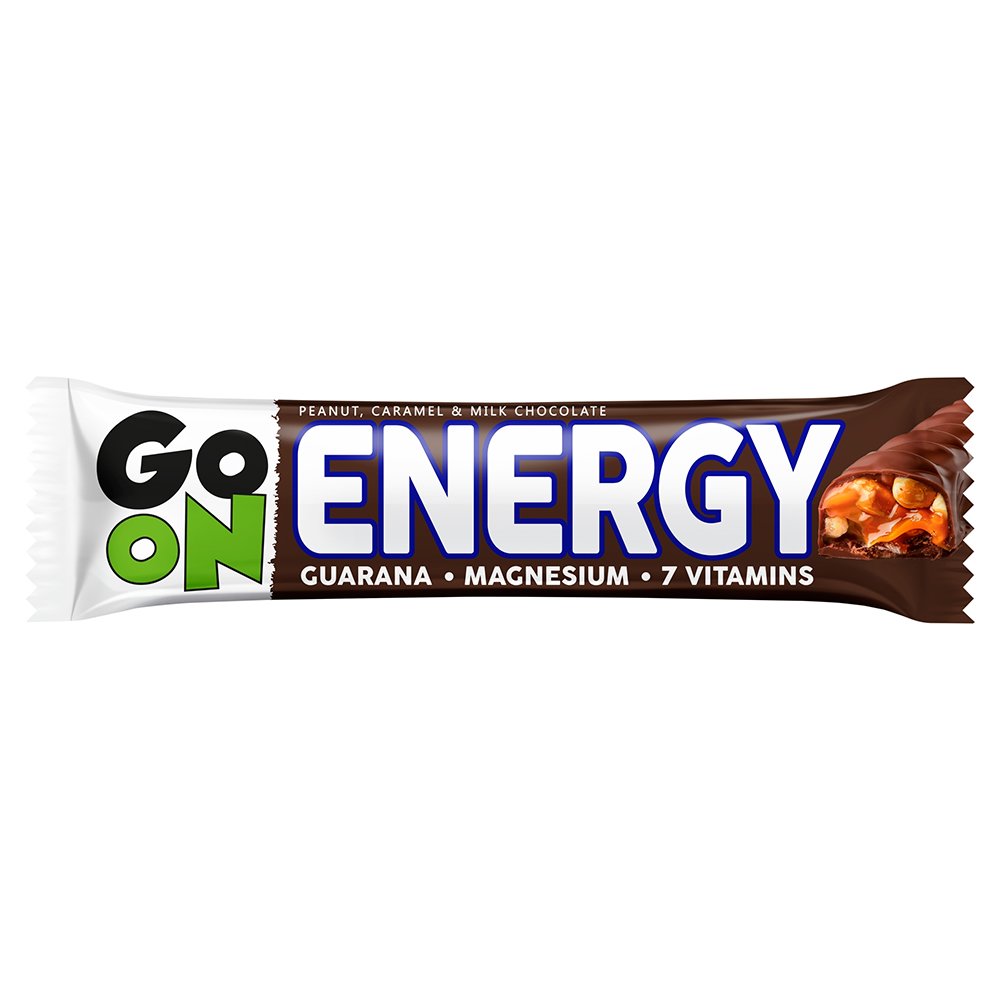 Go On Nutrition Go On Nutrition Energy Peanut, Caramel & Milk Chocolate Bar Μπάρα Δημητριακών με Γκουαρανά, Μαγνήσιο & 7 Βιταμίνες για Ενέργεια με Γεύση Φιστίκι, Καραμέλα & Επικάλυψη Σοκολάτας Γάλακτος 45g