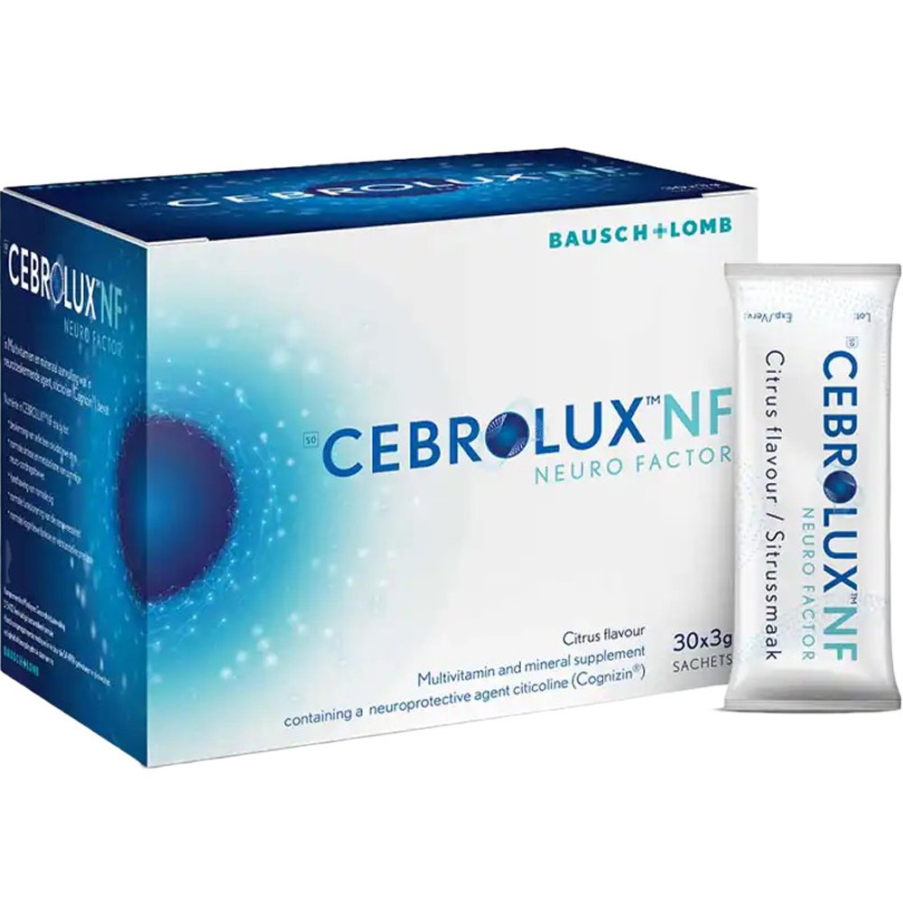 Bausch & Lomb Bausch & Lomb Cebrolux NF Neuro Factor Συμπλήρωμα Διατροφής Κιτικολίνης, Ψευδαργύρου & Βιταμινών για την Προστασία των Οφθαλμών & Διατήρηση της Καλής Όρασης με Ισχυρές Αντιοξειδωτικές Ιδιότητες σε Σκόνη με Γεύση Πορτοκάλι 30 Sachets