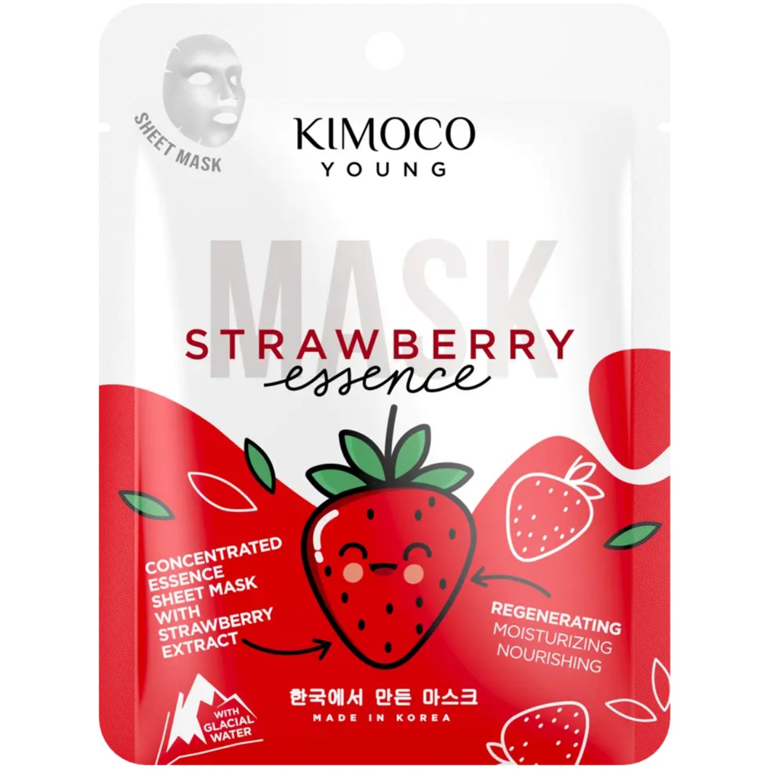 Kimoco Kimoco Young Strawberry Essence Sheet Mask Αναζωογονητική Μάσκα Προσώπου με Εκχύλισμα Φράουλας & Κρυστάλλινο Νερό 25ml