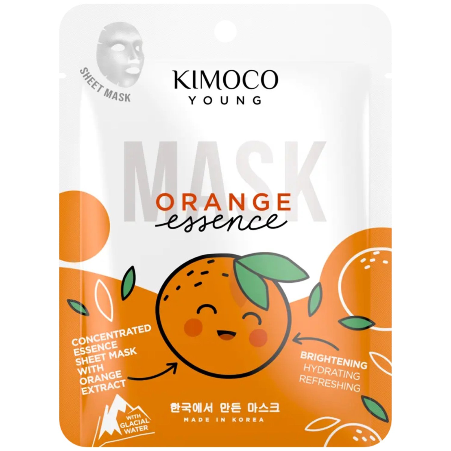 Kimoco Kimoco Young Orange Essence Sheet Mask Μάσκα Προσώπου για Λάμψη με Εκχύλισμα Πορτοκαλιού & Κρυστάλλινο Νερό 25ml