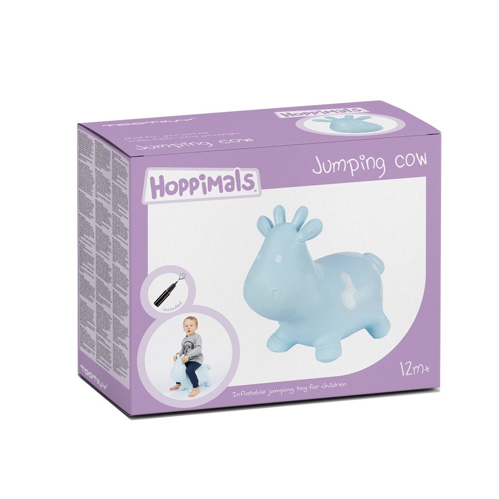 Hoppimals Jumping Cow Φουσκωτό Αγελαδίτσα Χοπ Χοπ, Ζωγραφισμένο στο Χέρι σε Γαλάζιο Χρώμα, από 12 Μηνών