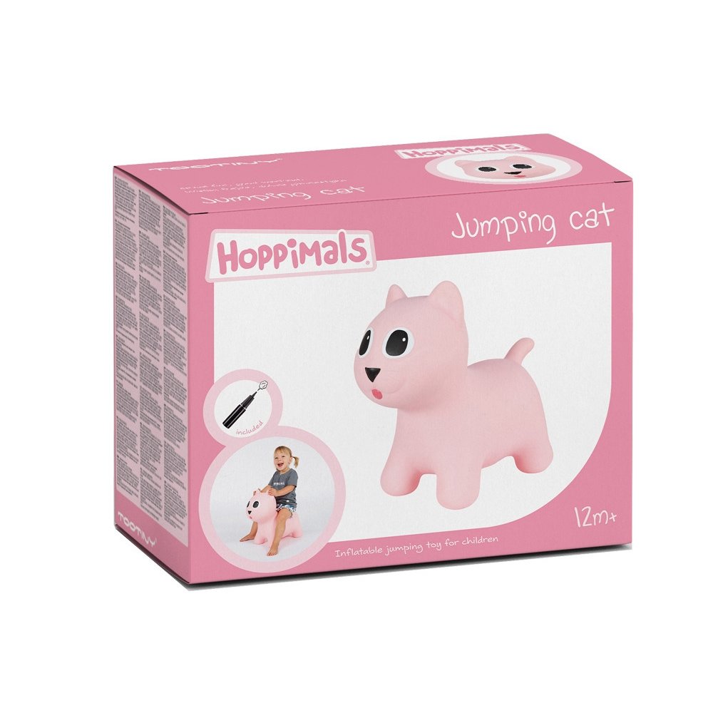 Hoppimals Jumping Cat Φουσκωτό Γατούλα Χοπ Χοπ, Ζωγραφισμένο στο Χέρι σε Ροζ Χρώμα, από 12 Μηνών