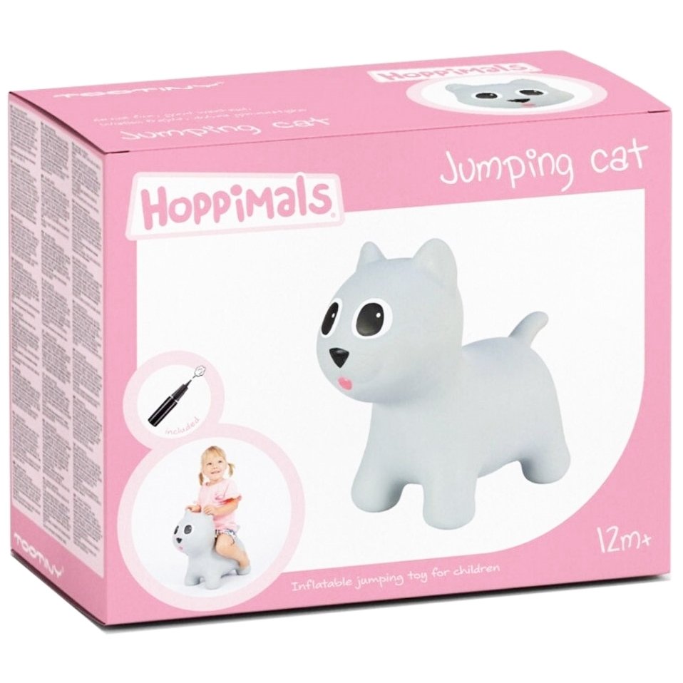 Hoppimals Jumping Dog Φουσκωτό Γατάκι Χοπ Χοπ Ζωγραφισμένο στο Χέρι σε Γκρι Χρώμα από 12 Μηνών